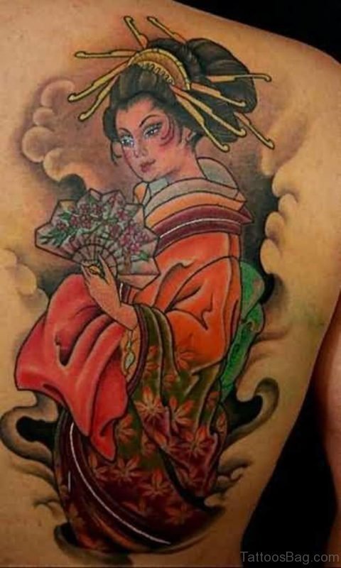Japanese Geisha On Back Shoulder