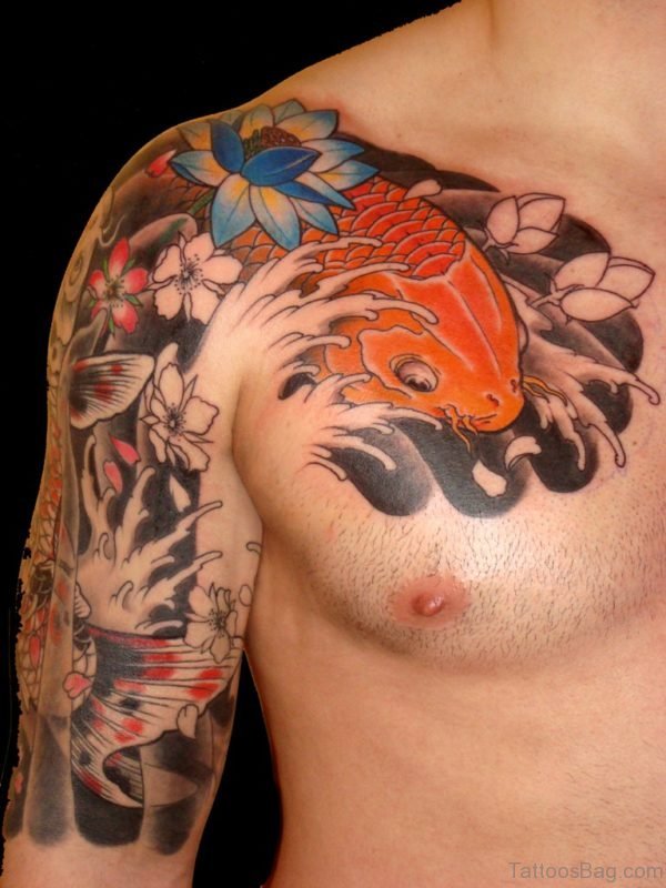 Japanese Koi Fish Tattoo On Chest