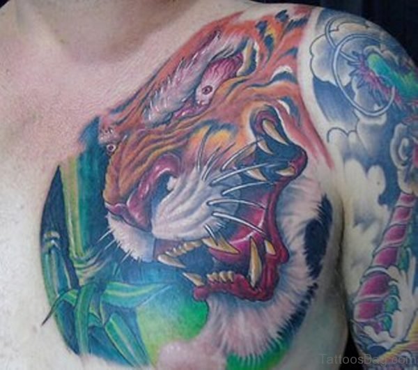Japanese Tiger Chest Tattoo