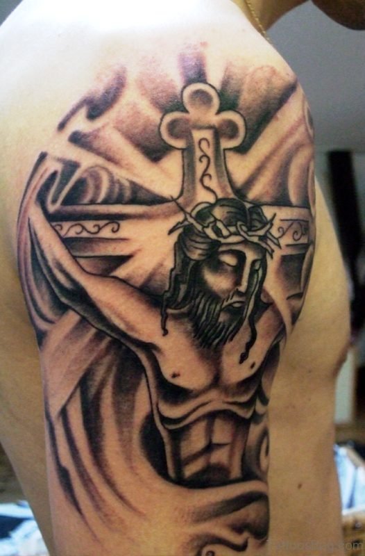 Jesus Cross Shoulder Tattoo