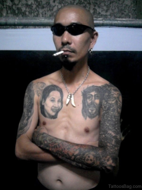 Jesus Head Tattoo On Chest For Men