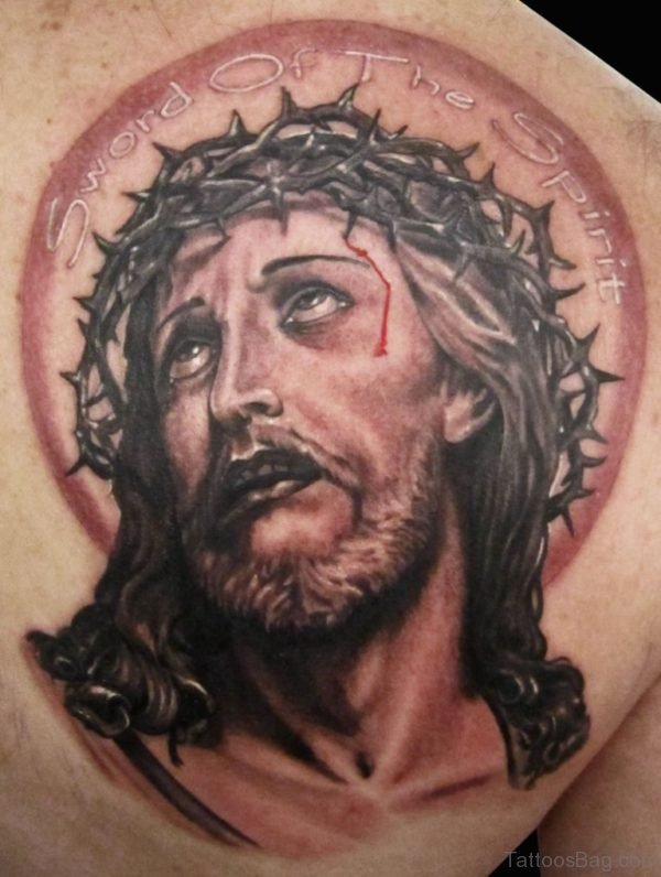 Jesus Tattoo Design On Back Shoulder