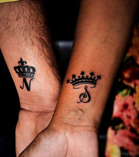 King And Queen Crown Tattoo On Wrist 1