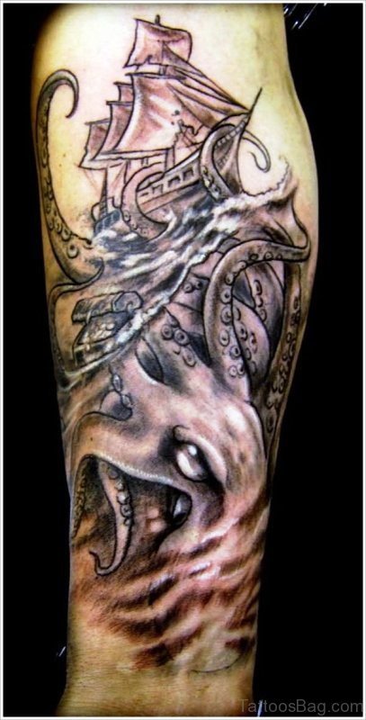 Kraken And Ship Tattoo