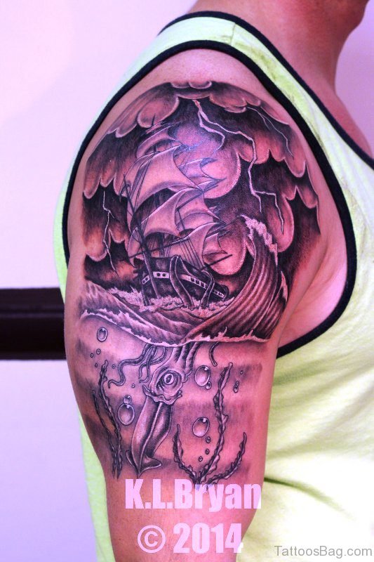 Kraken Attacking Ship Tattoo
