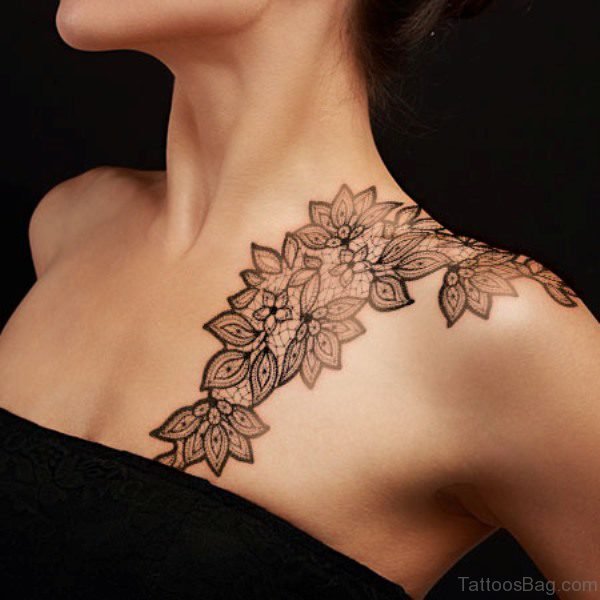 Lace Tattoo On Left Shouder