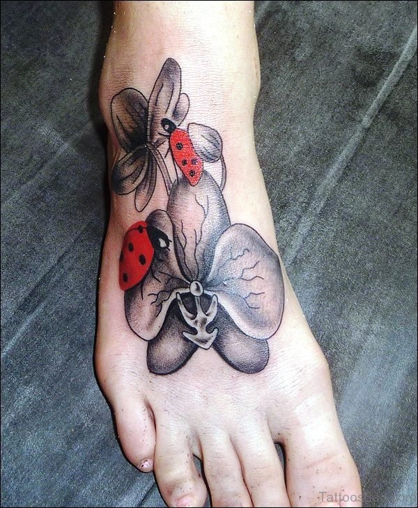 Ladybugs With Flowers Tattoo