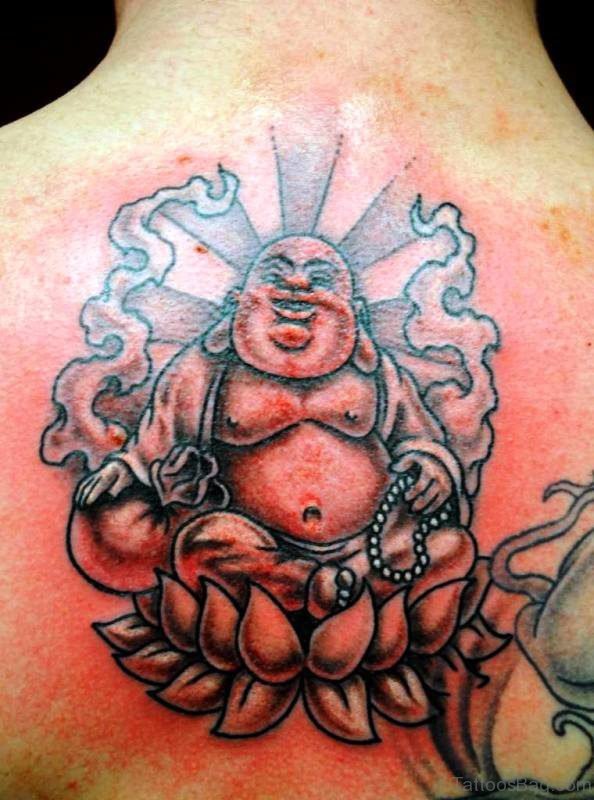 Laughing Buddha On Lotus Tattoo