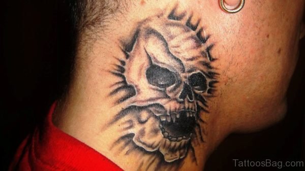 Laughing Skull Neck Tattoo