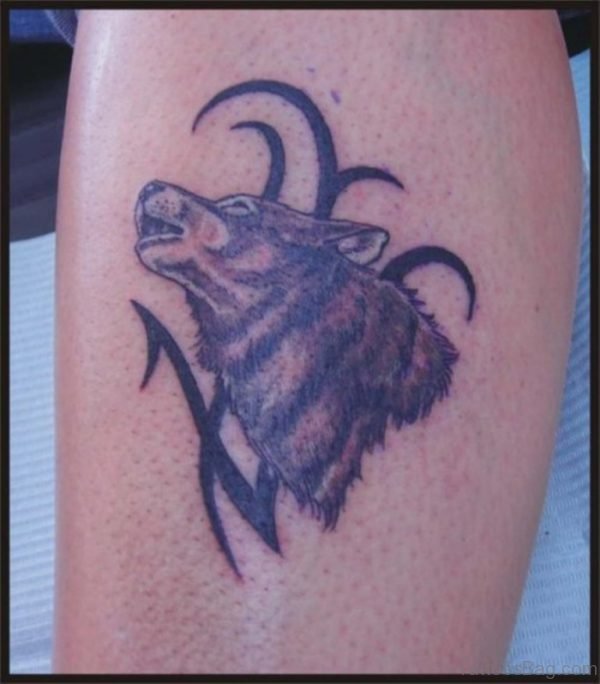Leg Wolf Tribal Tattoo