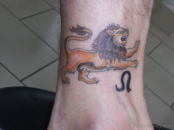 Leo and Lion Tattoo On Leg
