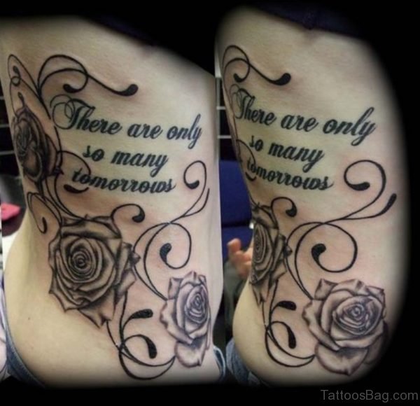 Lettering And Rose Tattoo
