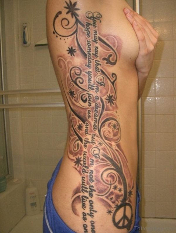 Lettering And Rose Tattoo on Rib