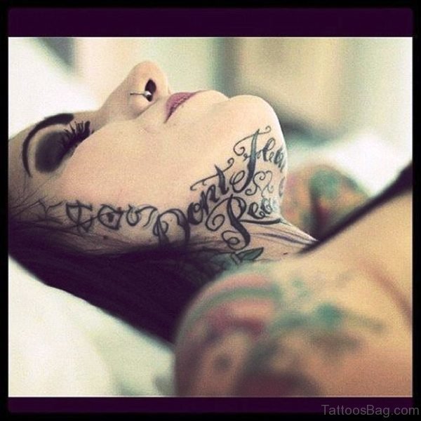 Lettering Neck Tattoo Design