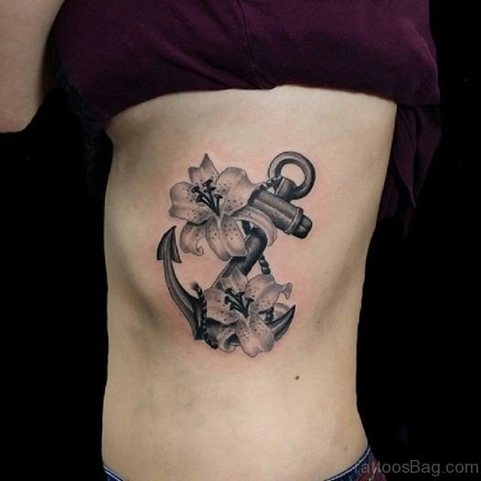Lily Flower And Anchor Tattoo