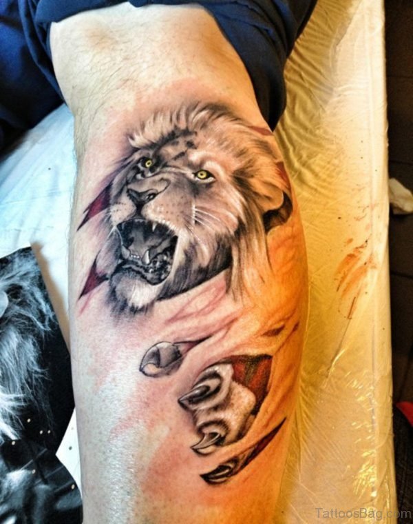 Lion Tattoo On Leg