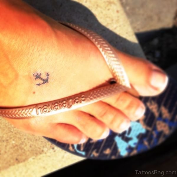 Little Simple Anchor Tattoo On Foot