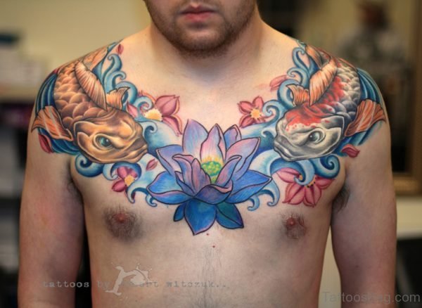 Lotus Flower And Fish Tattoo