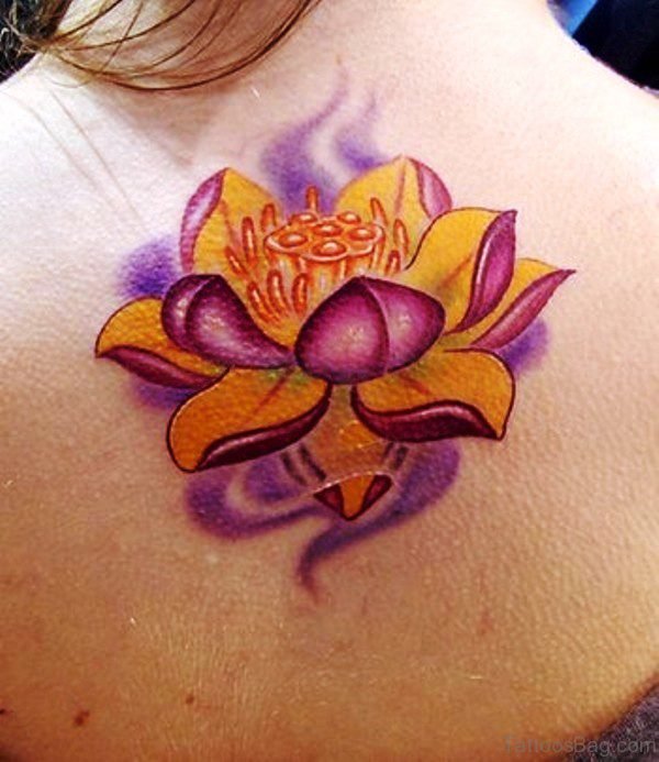 Lotus Flower Tattoo On Back Shoulder
