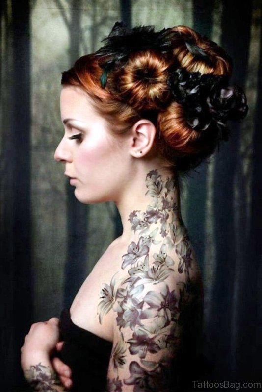 Lotus Flowers Neck Tattoo