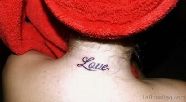 Love Word Tattoo On Neck