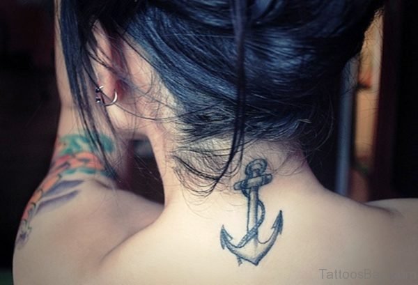Lovely Anchor Tattoo On Neck