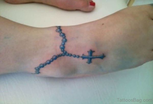 Lovely Ankle Cover Up With Cross Bracelet Tattoo