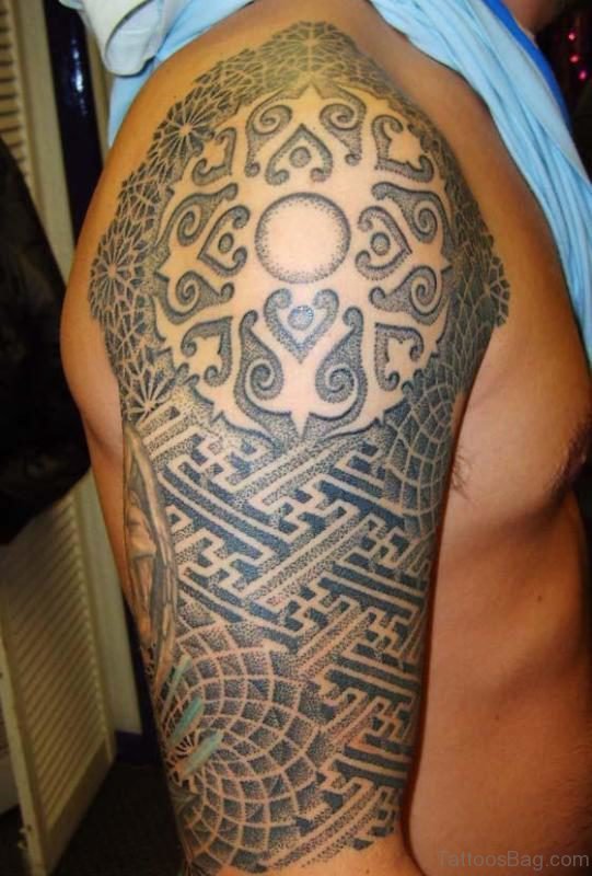 Lovely Art Shoulder Half Sleeves Tattoo