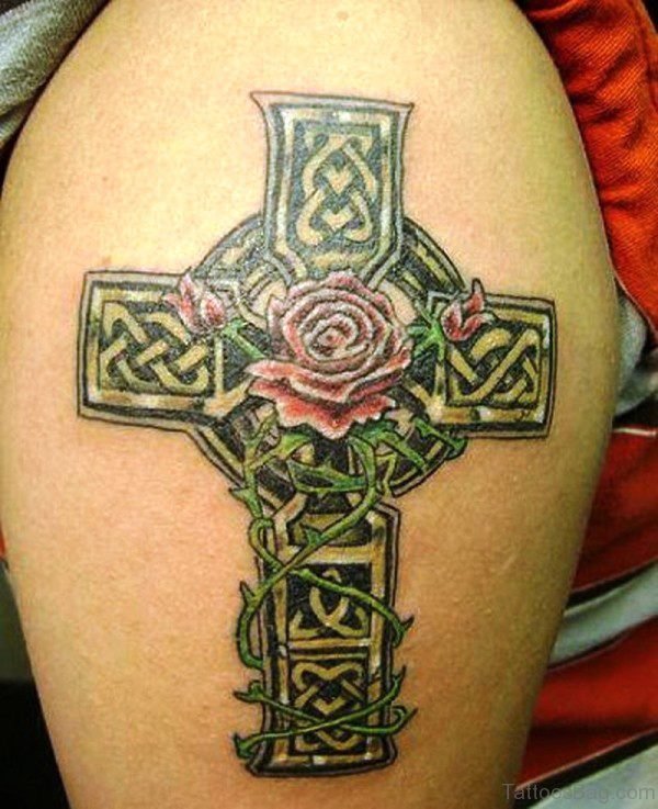 Lovely Celtic Cross Shoulder Tattoo Design