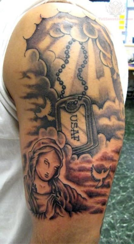 Lovely Christianity Shoulder Half Sleeves Tattoo