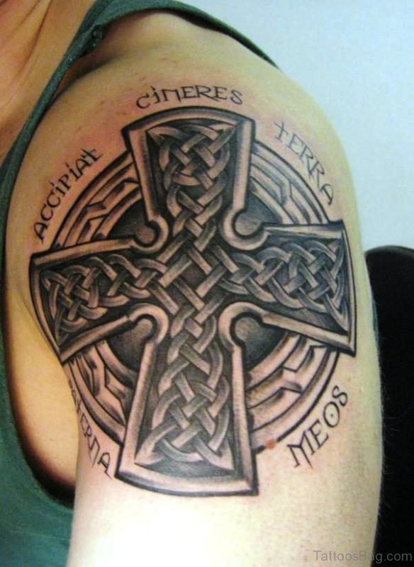 Lovely Cross Shoulder Tattoo Design