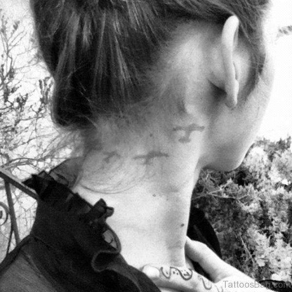 Lovely Grey Birds Tattoo On Neck