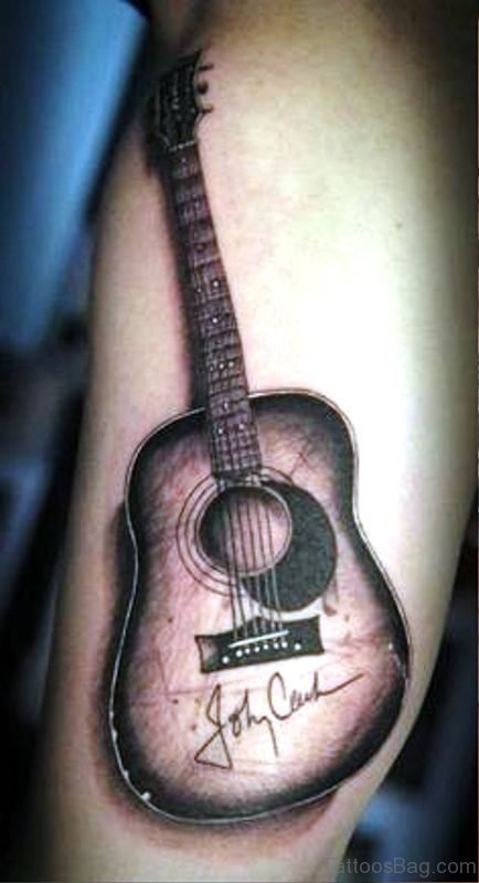 Lovely Guitar Tattoo On Forearm