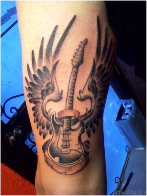Lovely Guitar With Wings On Forearm