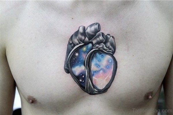 Lovely Heart Tattoo On Chest
