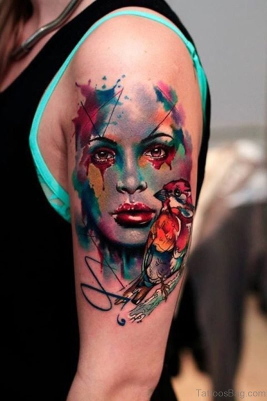 Lovely Mask Tattoo For Shoulder