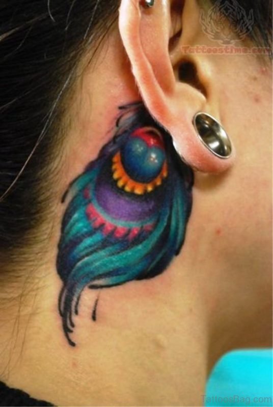 Lovely Peacock Feather Neck Tattoo