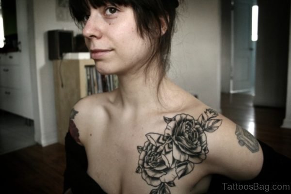 Lovely Rose Tattoo On Chest