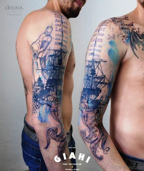 Lovely Ship And Kraken Tattoo