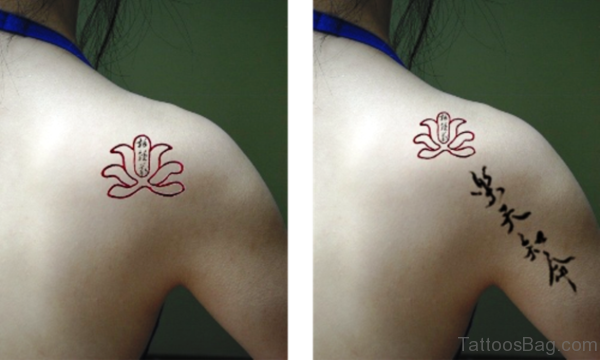 Lovely Lotus Tattoo On Back Shoulder