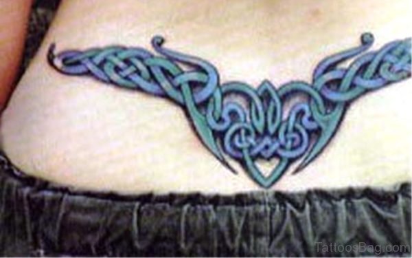 Lower Back Blue Celtic Knot Tattoo