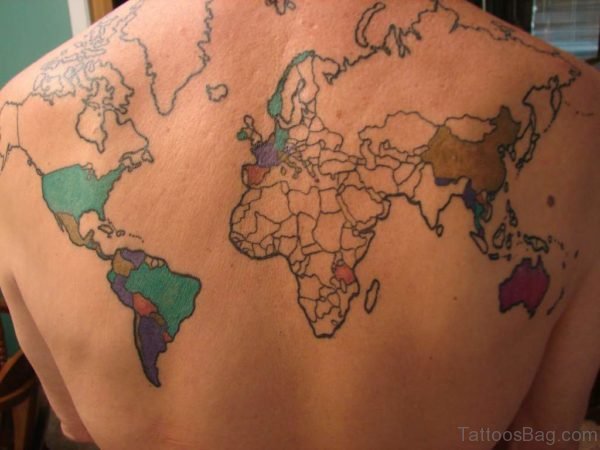 Map Tattoo On Back Of The Chest