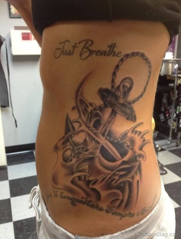 Marvelous Anchor Tattoo On Rib