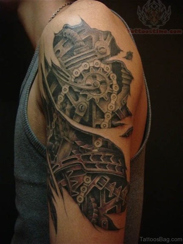 Mechanical Half Sleeves Shoulder Tattoo