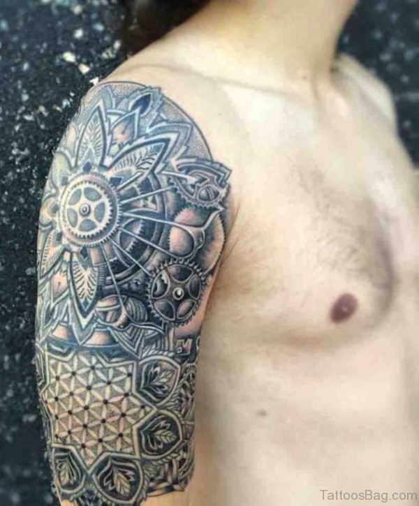 Mechanical Mandala Tattoo on Shoulder