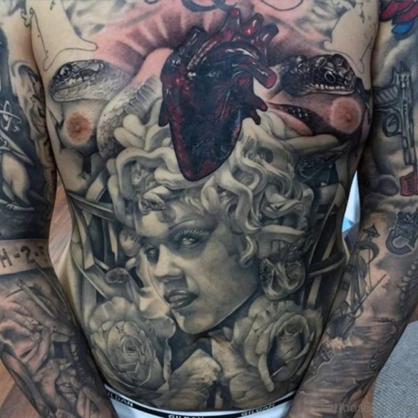 Medusa Tattoo On Full Chest