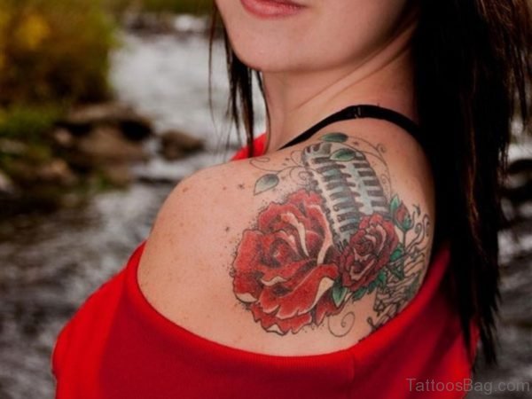 Mic And Flower Music Tattoo