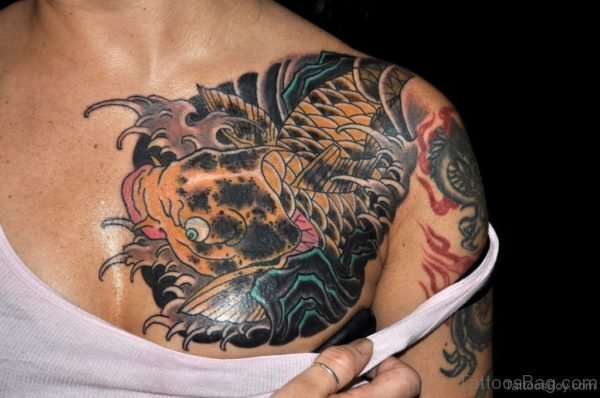 Mind Blowing Fish Tattoo On Chest