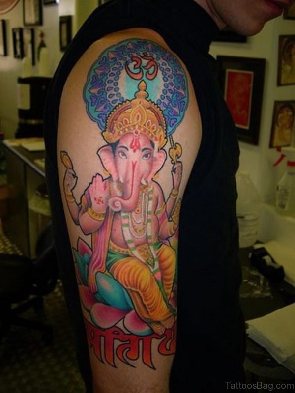Mind Blowing Ganesha Tattoo On Shoulder