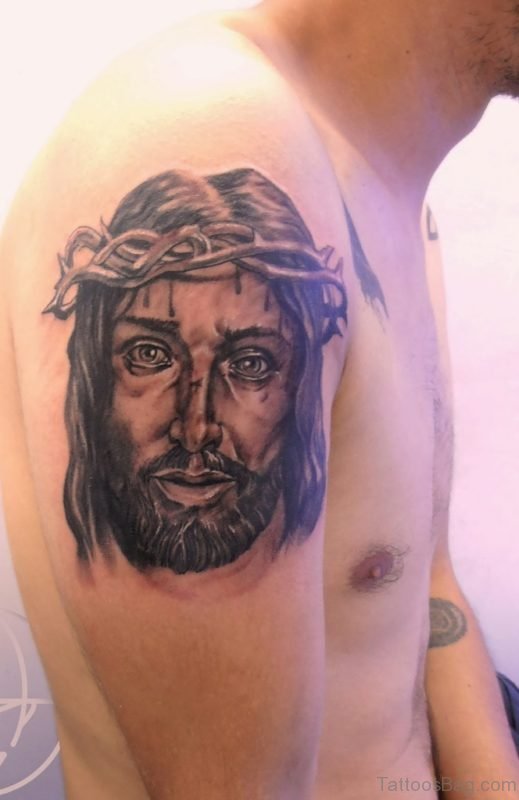 Mind Blowing Jesus Tattoo For Shoulder
